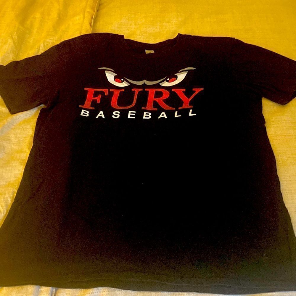 Fury Little League Baseball Black CottonTee Shirt with short sleeves. Medium.